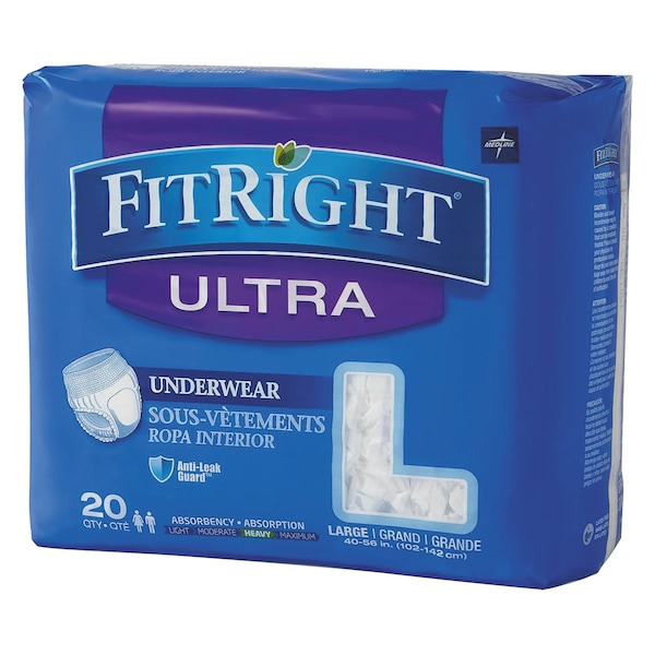 Medline FitRight Ultra Protective Underwear, Large, 40" to 56" Waist, PK20 FIT23505A - main